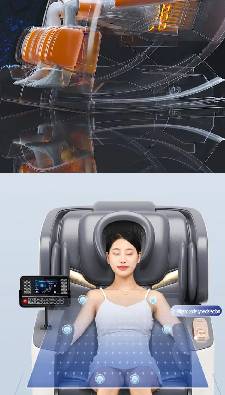 Q1 Luxury 5D Zero Gravity Full Body Shiatsu Massage Chair Recliner 9D Leather Cover Modern Style with Foldable Feature Black