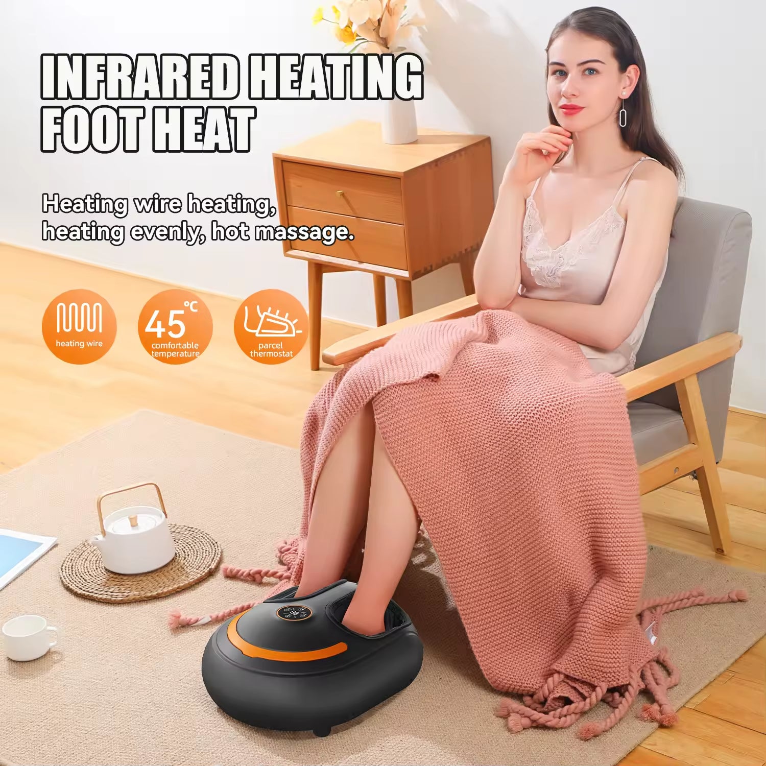 CL-512 Comfortable Full Wrap Electric Foot Massager with Infrared Heating & Vibrating Air Compression Kneading Leg Relief Features