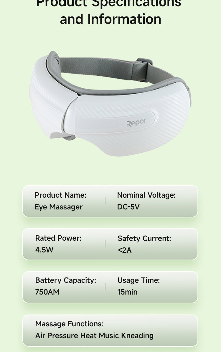 RP-i30 High Quality Rechargeable Foldable Eye Massager Smart Health Care Product with Heat Compression Comfortable Eye Relaxation