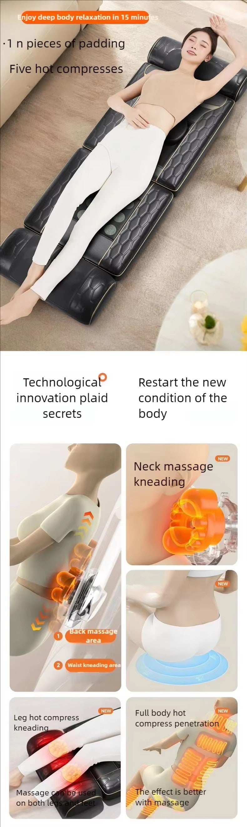 U3 Rolling Shiatsu Massage Cushion Kneading Back Body Mattress Vibrator Seat Cushions Pain Relief Back Massage Machine