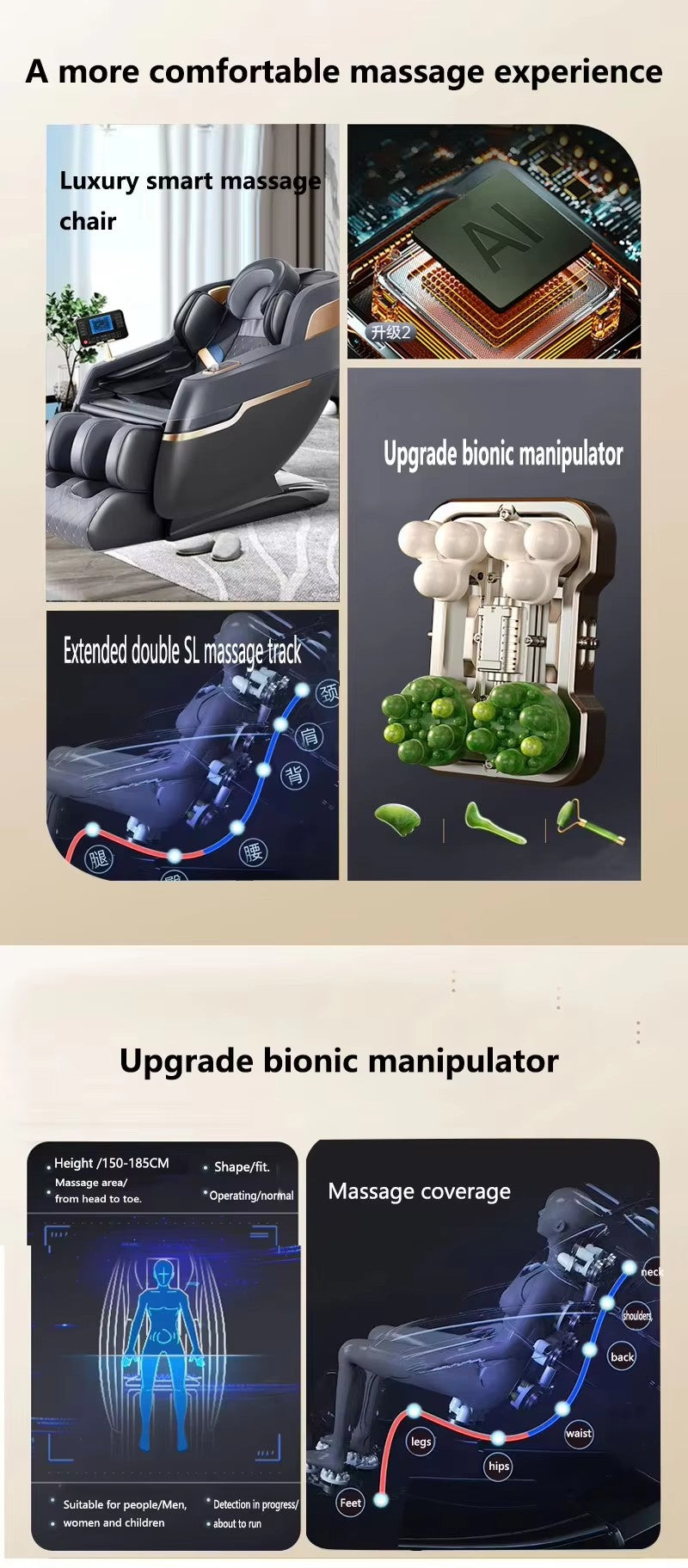 R8 Modern 3D Full Body Leather Massage Chair 8 Roller Technology Smart Therapy Vibrating Seat Neck Foot Gravity Air Pressure