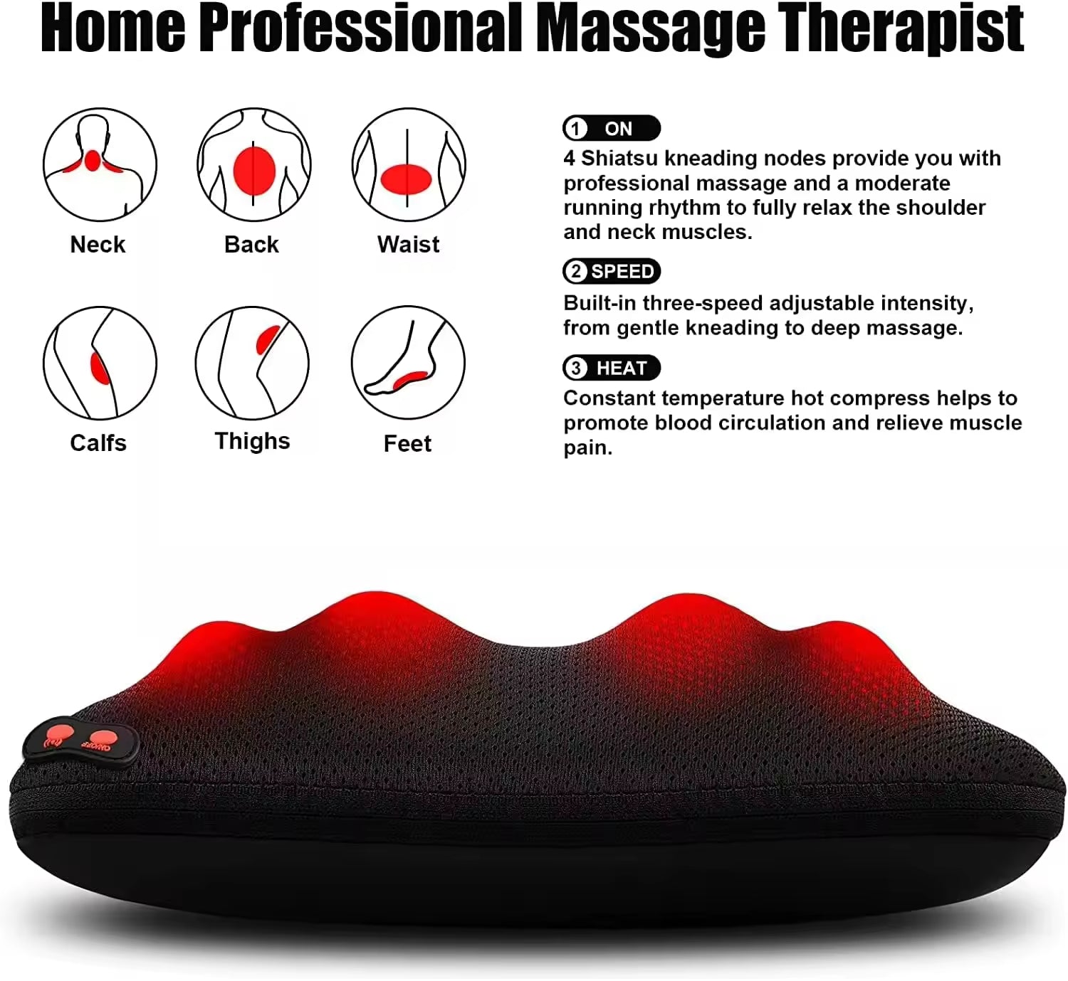 CL-168X Electric Shiatsu Massager for Neck and Shoulders for Car and Home Use Comfortable Cervical Lumbar Pillow