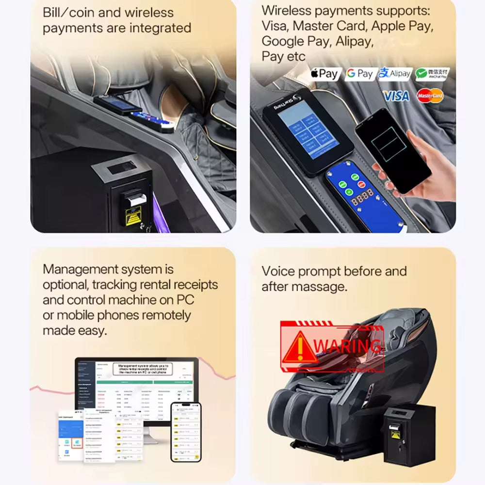 LT15 Luxury Electric Commercial High-End Zero Gravity Full Body Massage Chair Coin/Bill/Dollar Paper Money Operated Chair