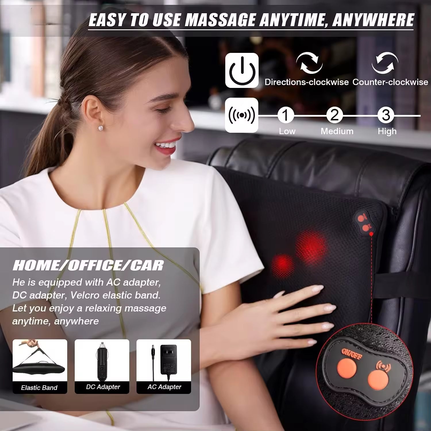 CL-168X Electric Shiatsu Massager for Neck and Shoulders for Car and Home Use Comfortable Cervical Lumbar Pillow