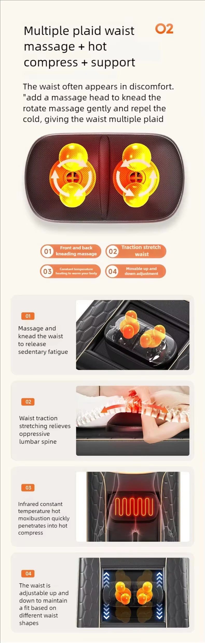 U3 Rolling Shiatsu Massage Cushion Kneading Back Body Mattress Vibrator Seat Cushions Pain Relief Back Massage Machine