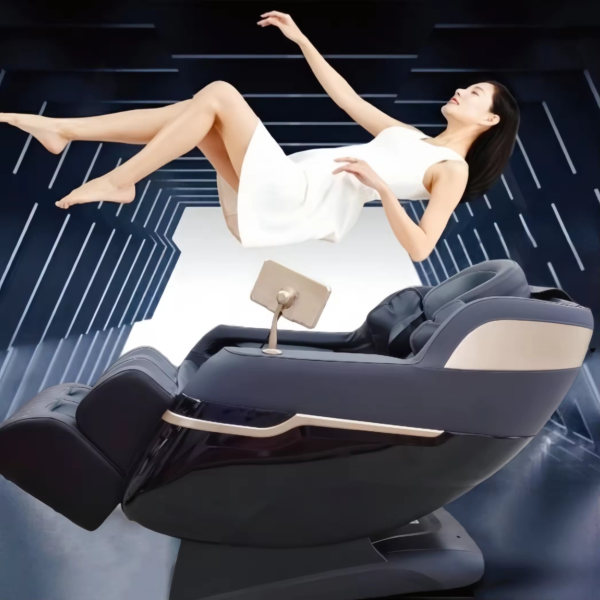 R8 Modern 3D Full Body Leather Massage Chair 8 Roller Technology Smart Therapy Vibrating Seat Neck Foot Gravity Air Pressure